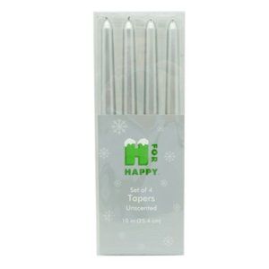 H for Happy Unscented Taper Candles in Silver Set of 4 Long Burning Warm Glow